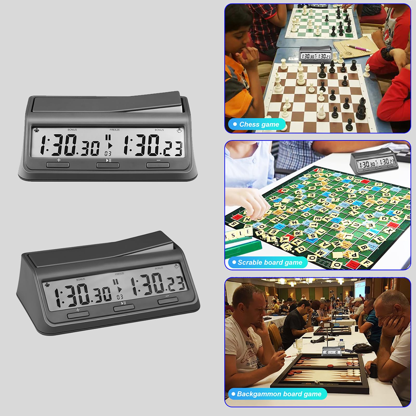 Professionelle Digitale Schachuhr für 2 Spieler 37 voreingestellte Programme Countdown Verzögerungsmodi LCD-Display für Schach und chinesisches Schach