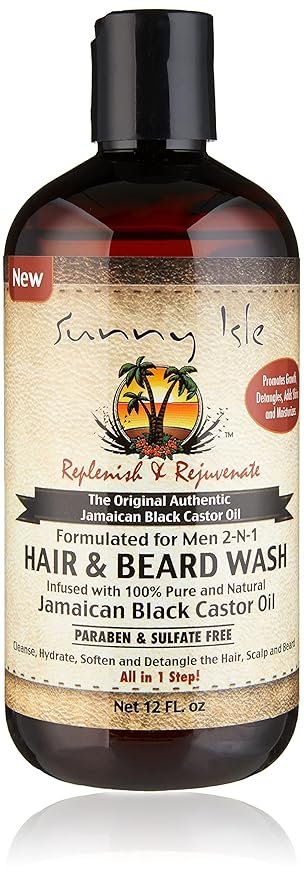 Sunny Isle Jamaican Black Castor Oil 2-N-1 Hair and Beard Wash Formulated for Men 12 oz