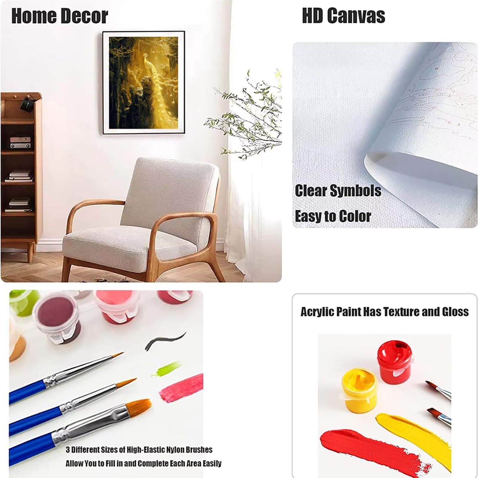 Peinture Numero Paon Peinture Numero Adulte, Paint by Numbers Automne Paint by Numbers for Adults Facile Sur Toile avec 3 Pinceaux et Acryliques pour Decoration Maison, Cadeau Femme 100x135cm -252gM2