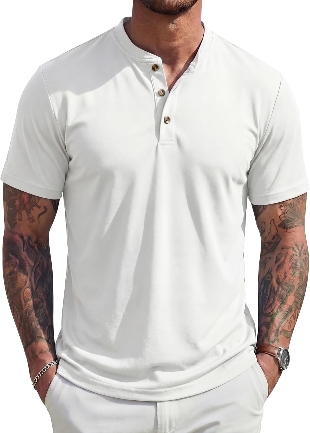 MAGCOMSEN Men's Henley Short Sleeve Shirt UPF 80+ Lightweight T-Shirts Moisture Wicking Tee Casual Summer Basic Solid Shirt