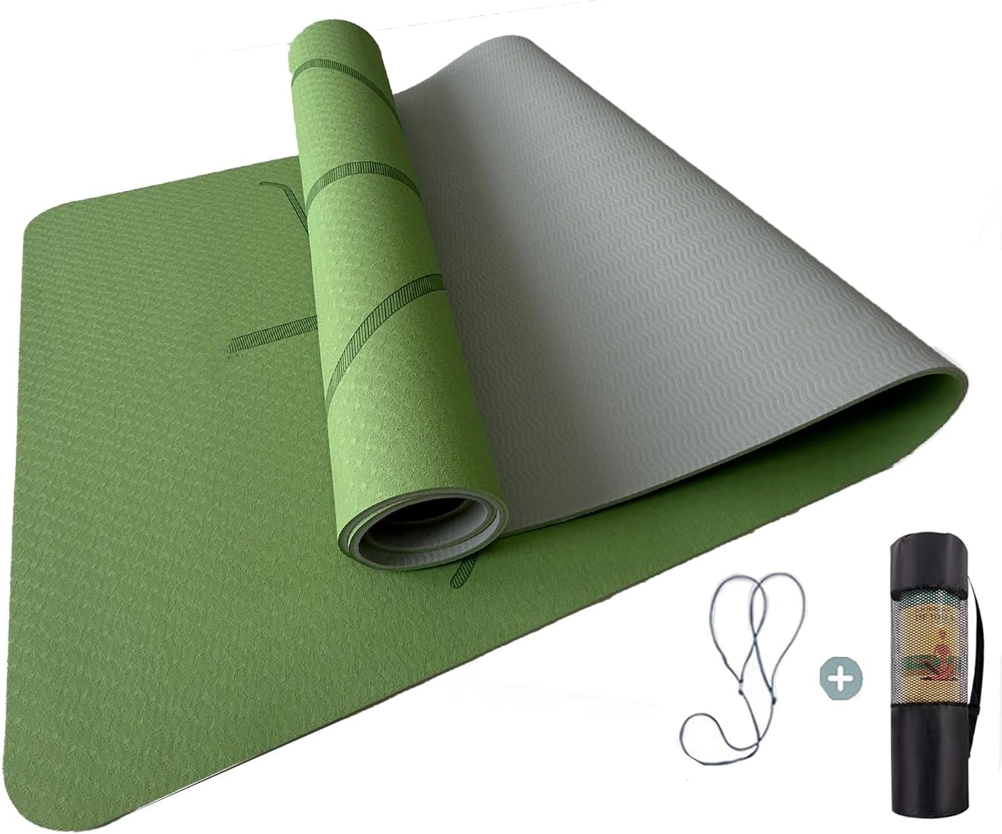 HJB VISSO Yoga Mat, Non Slip Pilates Fitness Exercise Mat with Alignment Marks for Women Men, 183 x 61 x 0.6cm Thick Eco Friendly TPE, Carrying Strap & Storage Bag Included