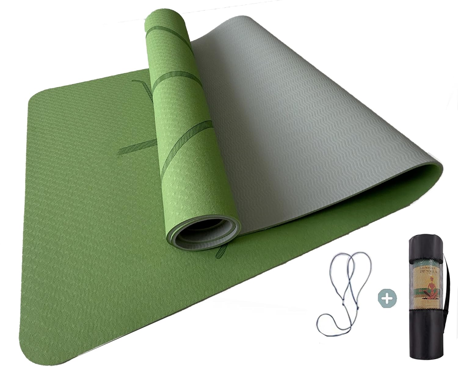 HJB VISSO Yoga Mat, Non Slip Pilates Fitness Exercise Mat with Alignment Marks for Women Men, 183 x 61 x 0.6cm Thick Eco Friendly TPE, Carrying Strap & Storage Bag Included