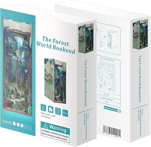 Miniatura 8 de DESMOND Kit de rincón de libros 3D, Forest World Epic Dragons DIY kit de casa de muñecas en miniatura, inserción de estantería, sujetalibros