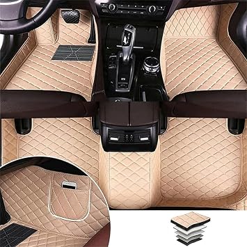 Customize mats for automotive, Custom Making Car Floor Mats for 99% Sedan SUV Sports Car Full Coverage Men Women Pads Protection Non-Slip Leather Floor Liners Beige