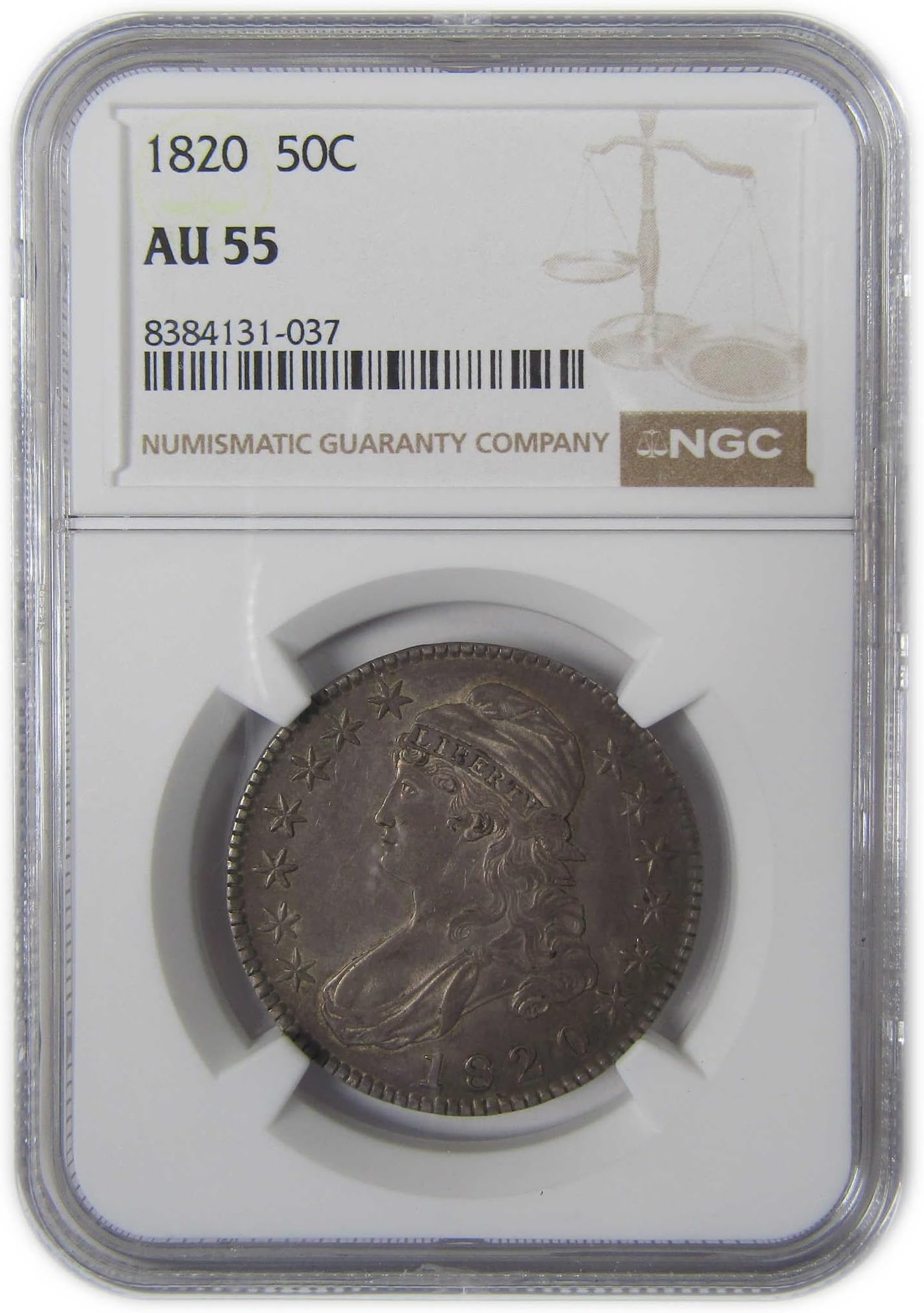 1820 Square Base Knob 2 Capped Bust Half Dollar AU 55 NGC SKU:I23327