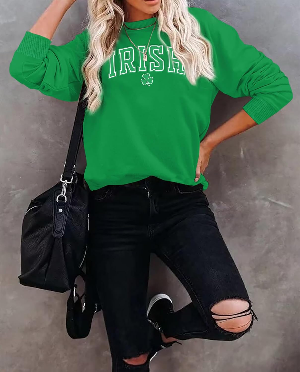 St Patrick Day Sweatshirt Women Clover Lucky Sweatshirts Irish Shamrock Print Pullover Casual Long Sleeve Tops - Image 2