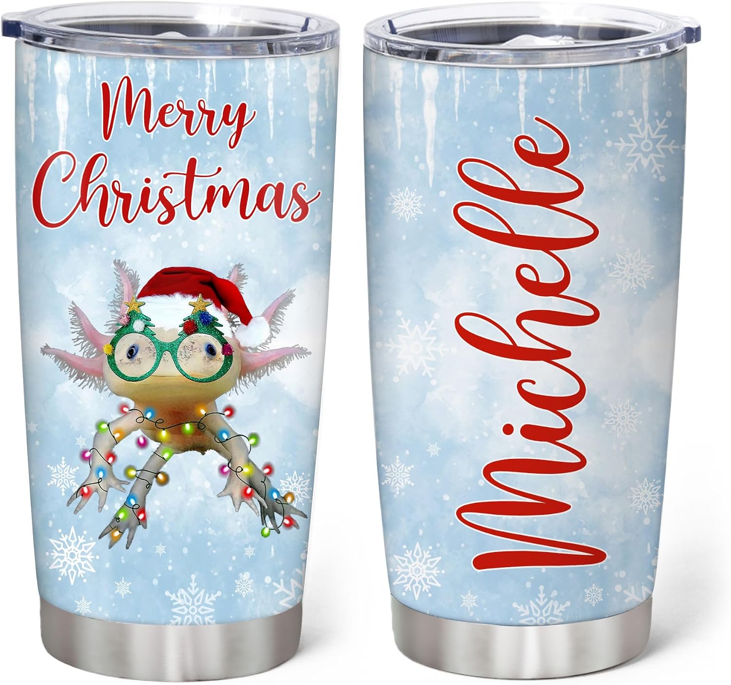 Hyturtle Personalized Gifts Axolotl Lover - Axolotl Merry Christmas Custom Name Coffee Tumbler Cup Stainless Steel 20oz, Sea Animal Lover Gifts For Women Girl Kids Men On Birthday Christmas