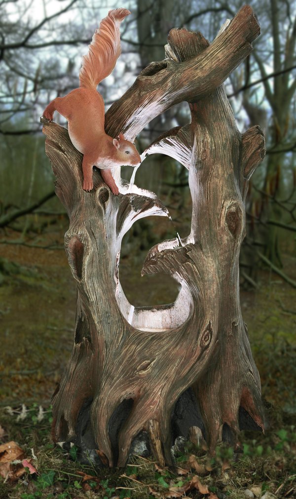 Primrose 86cm Squirrel Tree Outdoor Garden Waterfall Feature with LED Lights in Brown