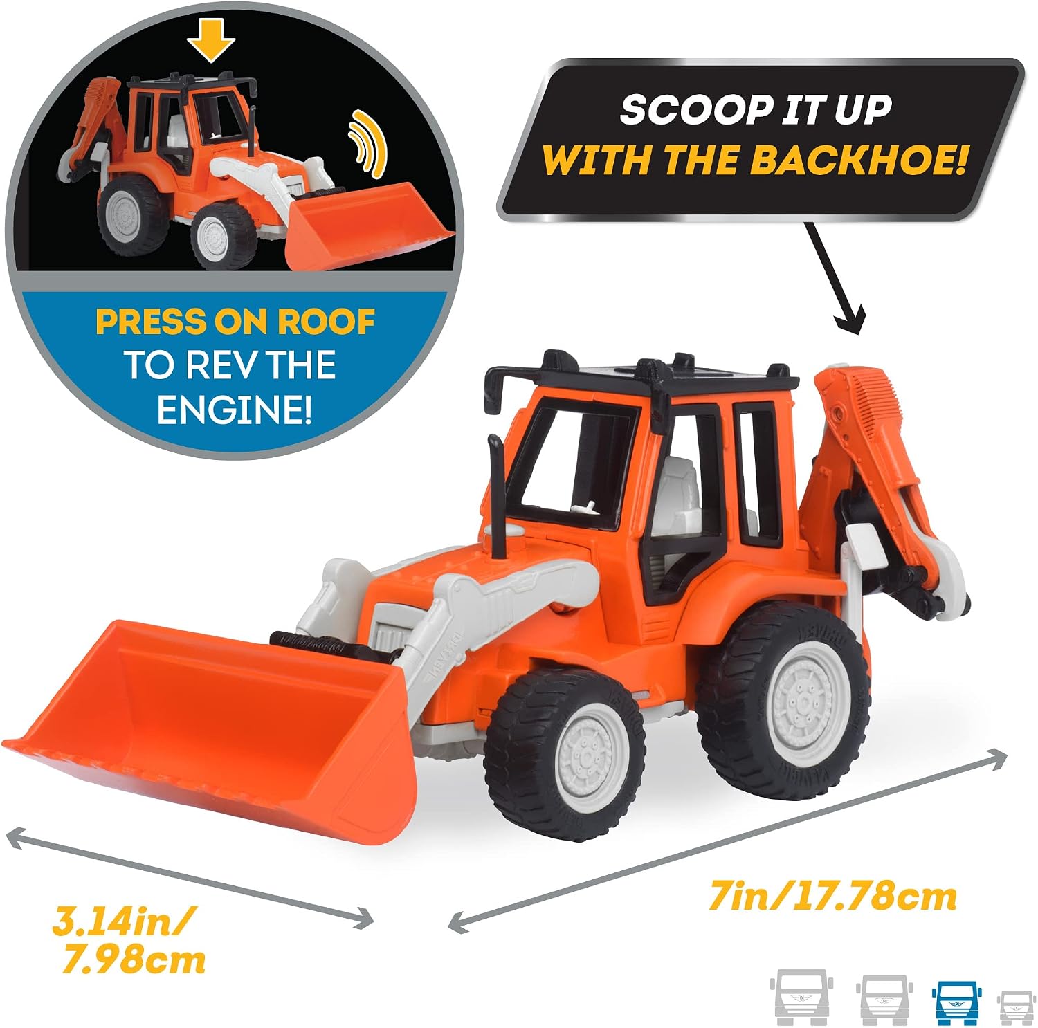 DRIVEN by Battat – Micro Backhoe Loader – Backhoe Loader with Sound Effects and Movable Parts for Kids Aged 3+