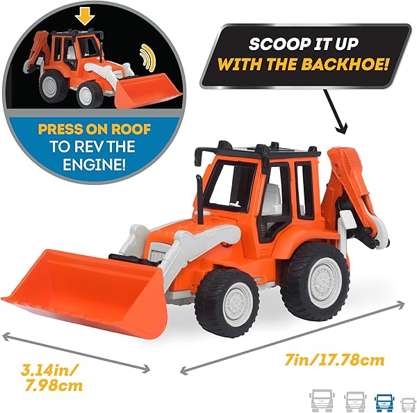 Driven by Battat – 7-Inch Backhoe Loader Toy with Lights & Sounds, Movable Parts, Construction Vehicle for Boys & Girls, Durable Design, Realistic Details, 3+ Years Toy for Kids - 4