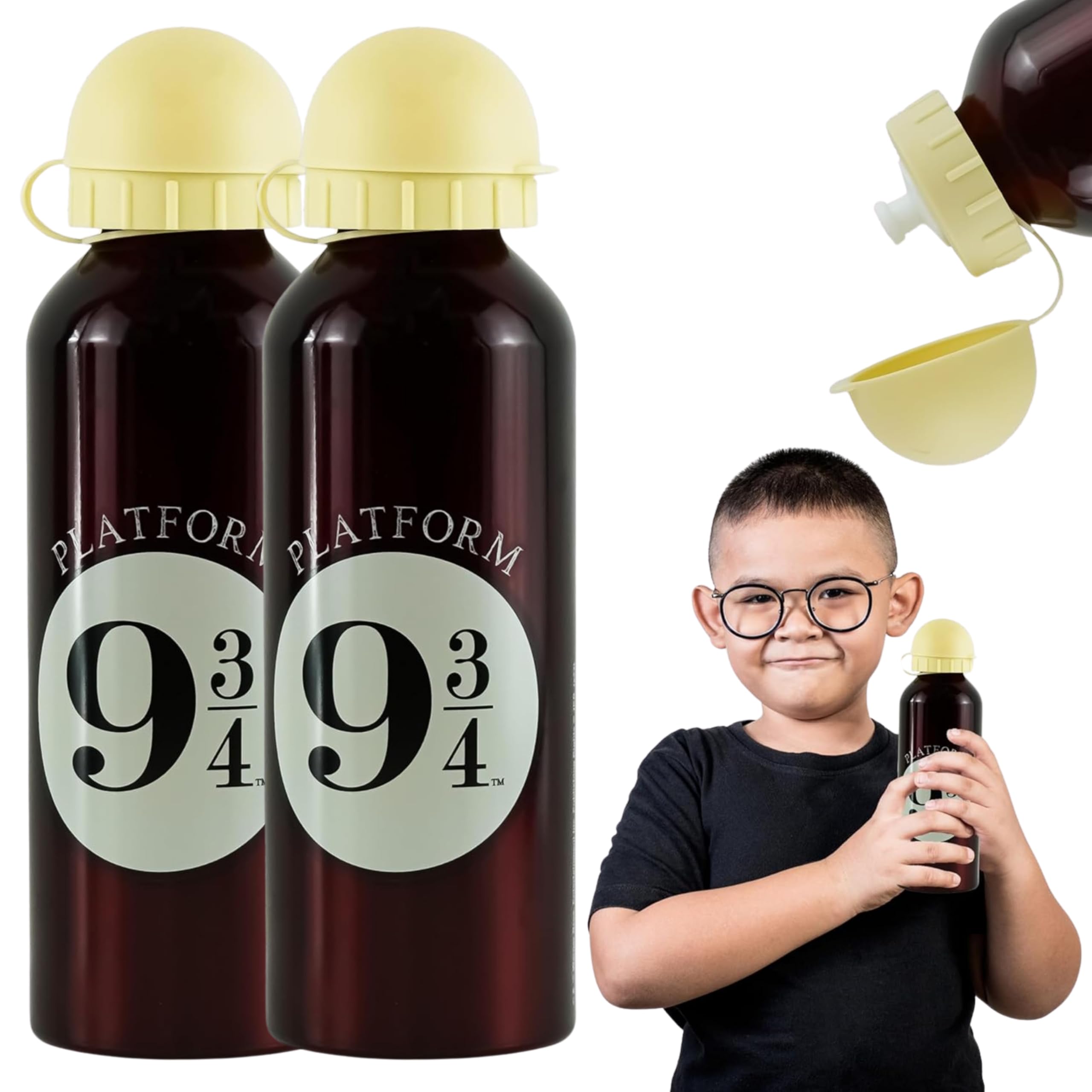 2x Harry Potter Red Kids Reusable Water Bottles 500ML - Aluminum, BPA-Free, Leakproof & Lightweight for School, Yoga, Gym & Outdoor Activities | Eco-Friendly, 3+ Years