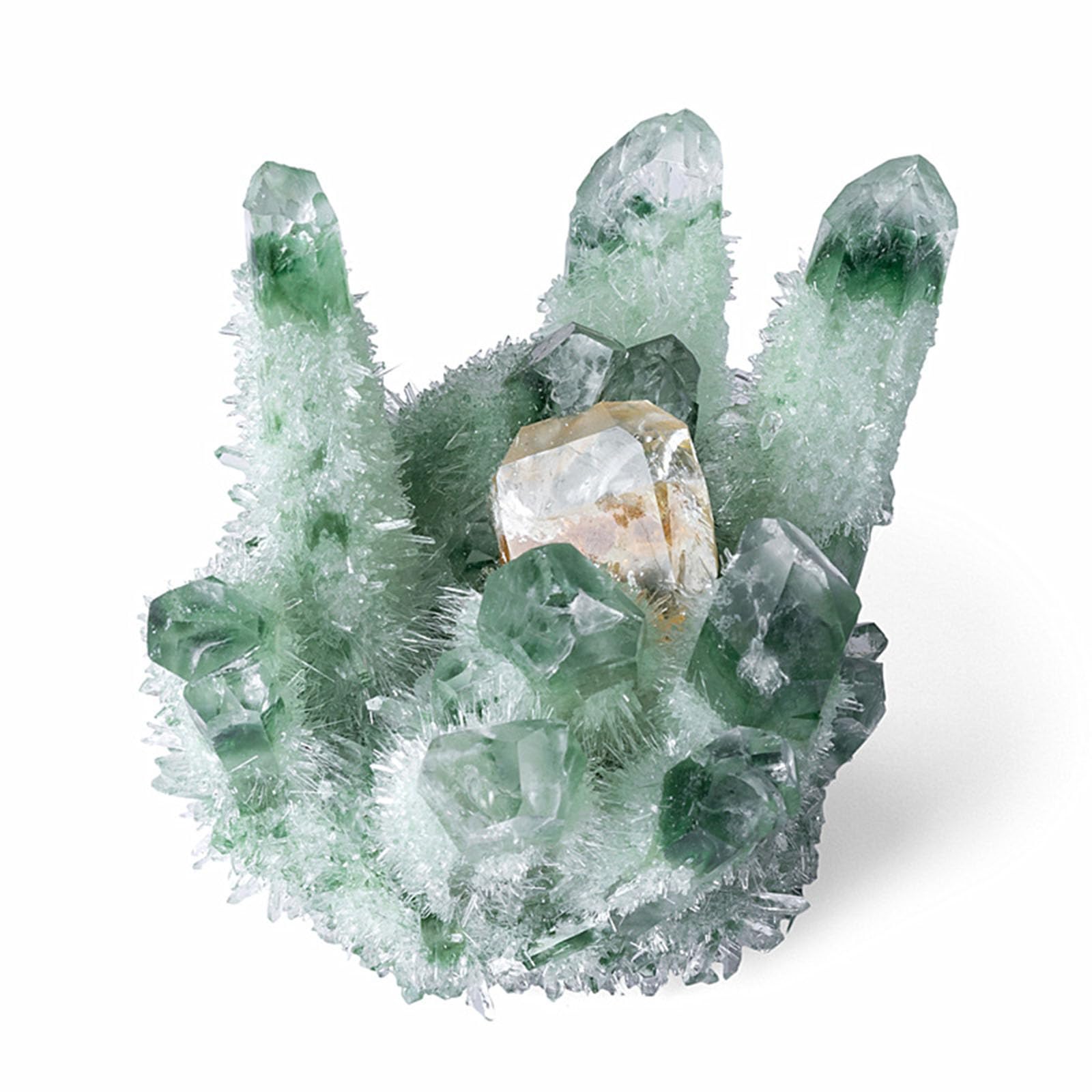 QWZTAEOZA Green Phantom Quartz Crystal Cluster, Raw Stone Geode, Citrine Feng Shui Ornament for Garden Home Decor, 500~600g