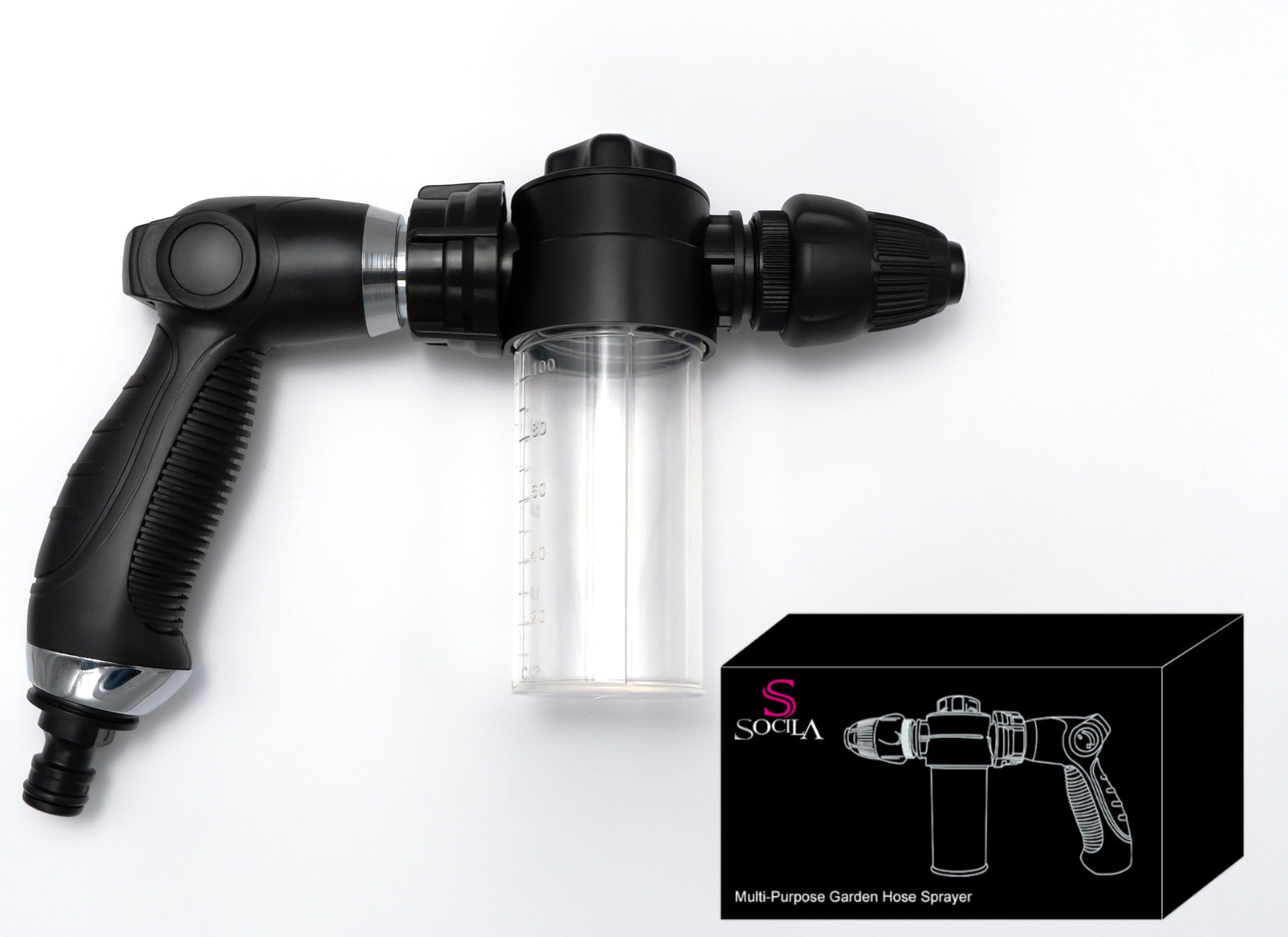 Socila Garden Hose Nozzle and Boat Engine Flush Kit, High Pressure Spray Gun Nozzle with 3.4oz/100ml Soap Dispenser Bottle: Showering Pet, Watering Plant, Lawn Care, Car Wash