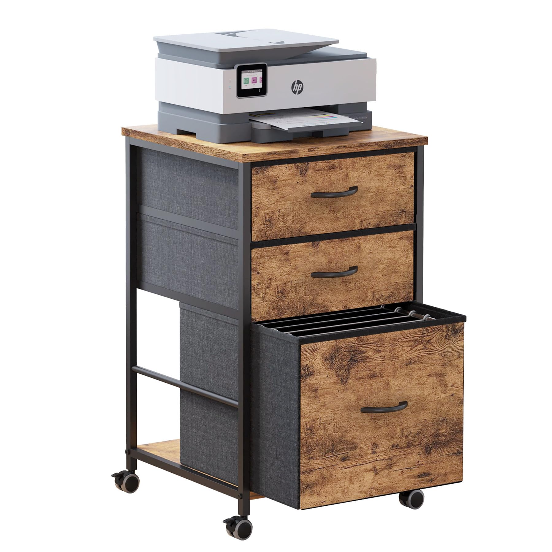 3 Drawer Mobile File Cabinet,Rustic Brown File Cabinets for Home Office, Rolling Printer Stand with Storage, Filing Cabinet 2 Drawer fits A4 or Letter Size for Home Office