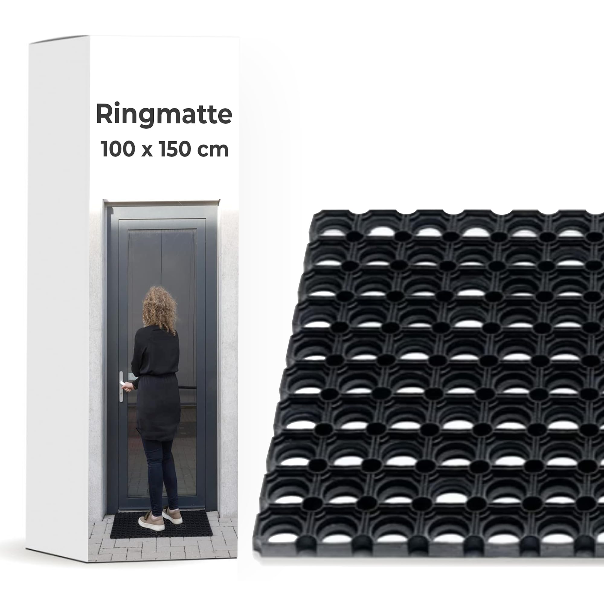 Vivol Schwerlast Ringgummimatte 100x150 cm - 23 mm - Schwarz - Heavy Duty Anti Slip Gummi Fußmatte - Antirutschmatte für draußen und Innenbereich mit Drainage Funktion
