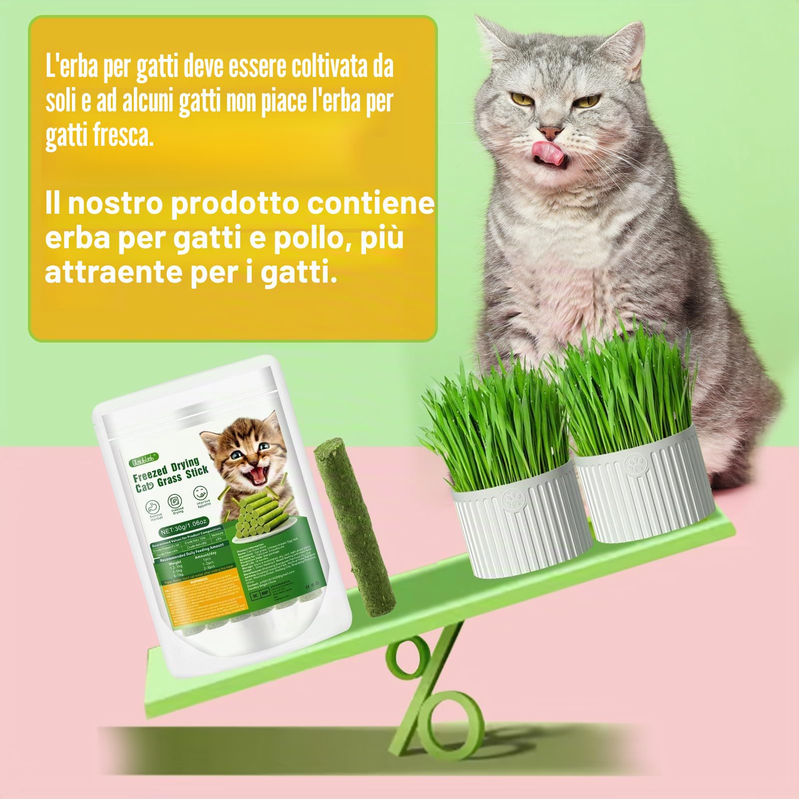 30g Bastoncini di Erba Gatta Liofilizzato, Snack per Gatti Erba Gatta per Gatti Pronta per Elimina Boli di Pelo e Pulizia dei Denti