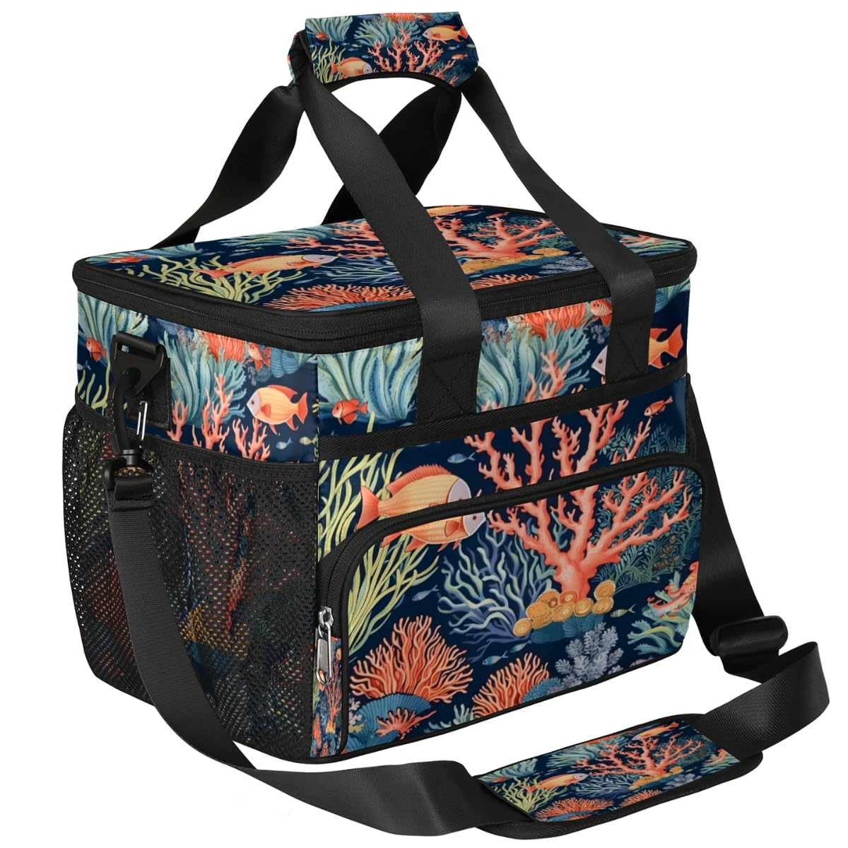 Ocean Insulated Picnic Backpack Lunch Box for Women Men Picnic Basket Tote Lunch Bag Picnic Bag Portable Lunch Bags for Picnic, Beach, Work, Trip,Office, Camp Coral Fish