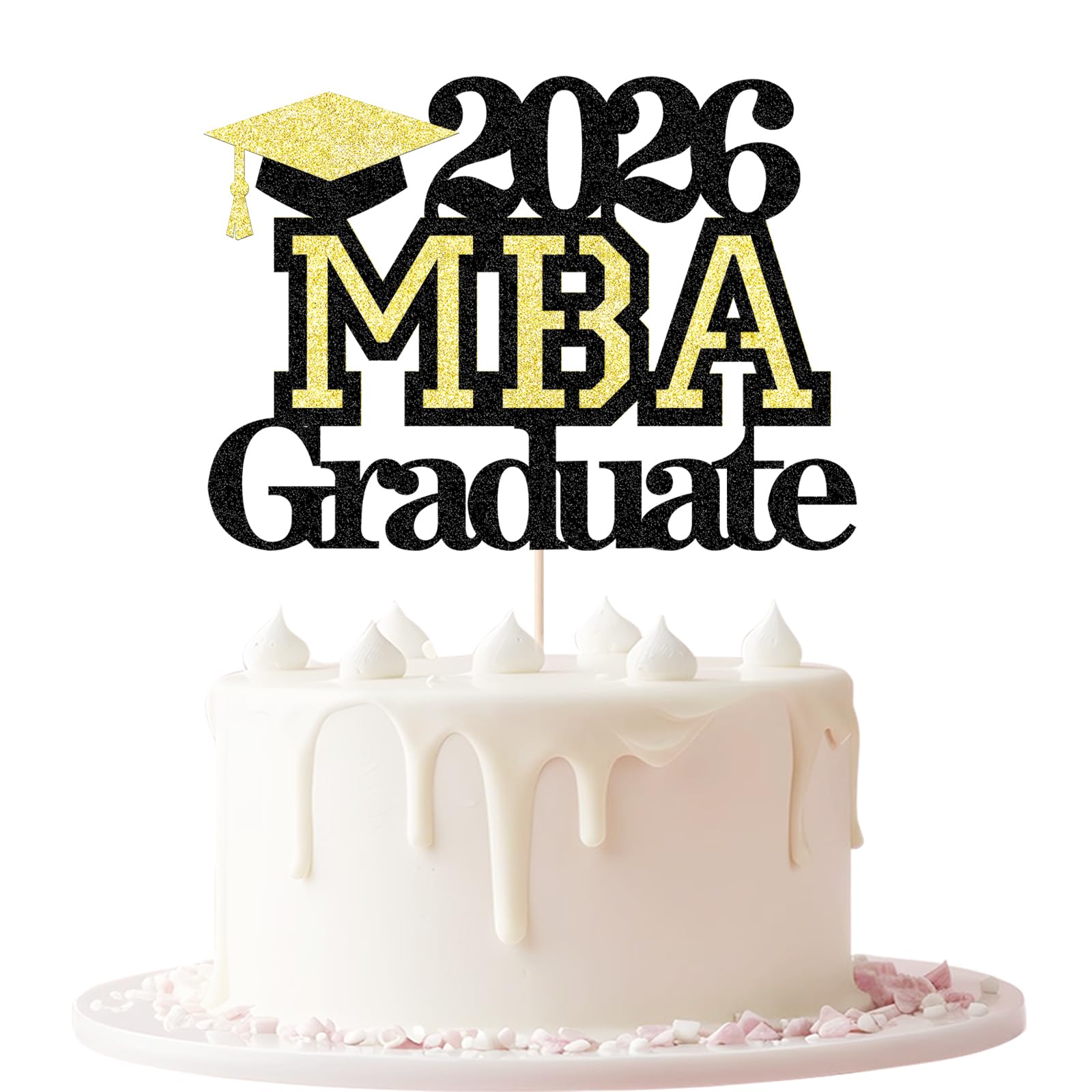 Keoysek 2026 MBA Graduate Cake Topper, Congrats Grad/Mastered It, You Did It, Class of 2026 College Graduation Party Decorations Supplies（Black gold）