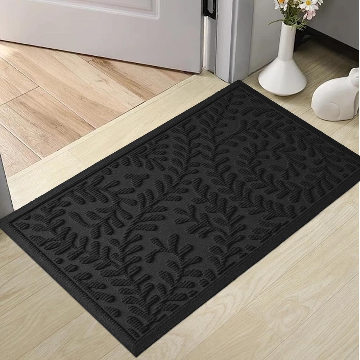 Front Door Mat, Absorbent Dirt Trapping Welcome Door Mat Indoor Outdoor, Non Slip Entry Mat, Indoor Outdoor Door Mats, Fade Resistant, Low Profile Doormat for Entryway, 29×17, Black Black 1'5" x 2'5" (Rectangular)