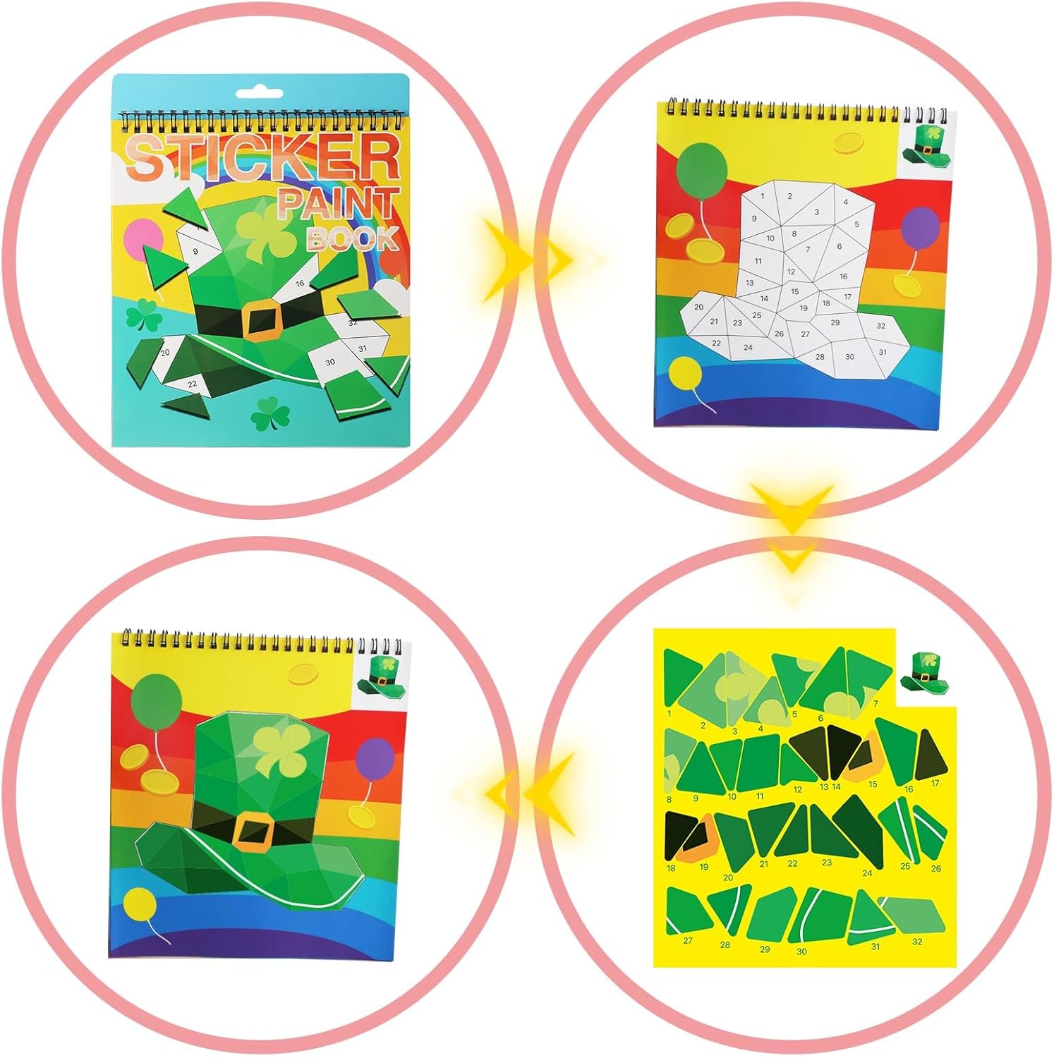 AEAHALY St. Patrick's Day Stickers -Shamrock Sticker Book for Kids Reusable Sticker Paint Books Leprechaun Clover Hat Beer Irish Day Themed Party Holiday Stickers St Patrick's Day Gifts Party Favors
