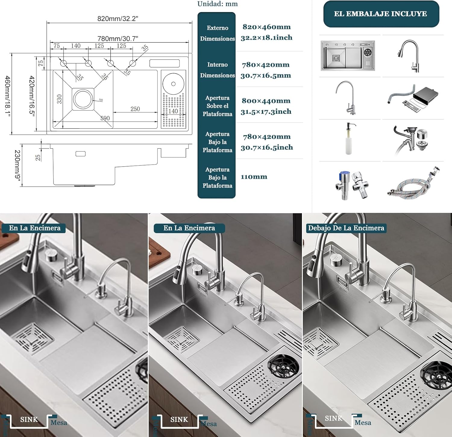 Black Stainless Steel Kitchen Sink, Single Bowl Stepped Bar Sink with Cup Washer and Pull-Out Faucet,1.5 Bowl, Dual-Mount