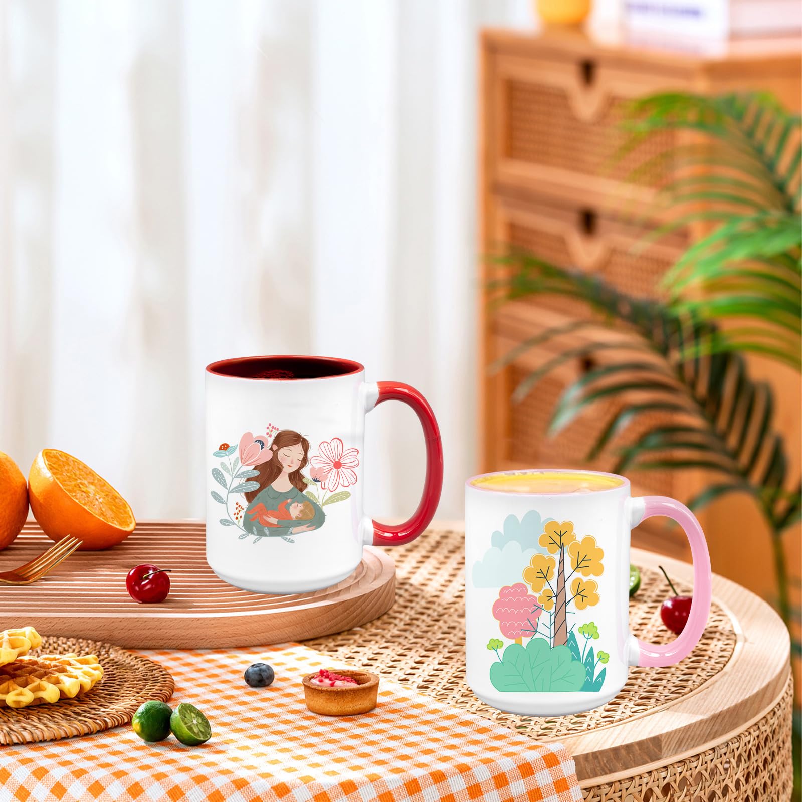 12er Set Sublimationsstassen Rohlinge mit farbigem Henkel & Innenseite, 15 oz / 450ml Große Kaffeebecher Keramik für Tassendruck,AAA Coated Fototassen Set inkl. 12 Einzelkartons für DIY Geschenke