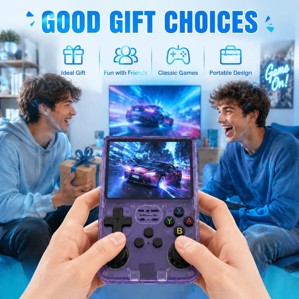 Whatsko R36S Console, Console Portatile 128 GB, Sistema RK3326 Arkos, oltre 40.000 Giochi, schermo da 3,5 Pollici, Console di Gioco Portatile per Adolescenti (Viola)