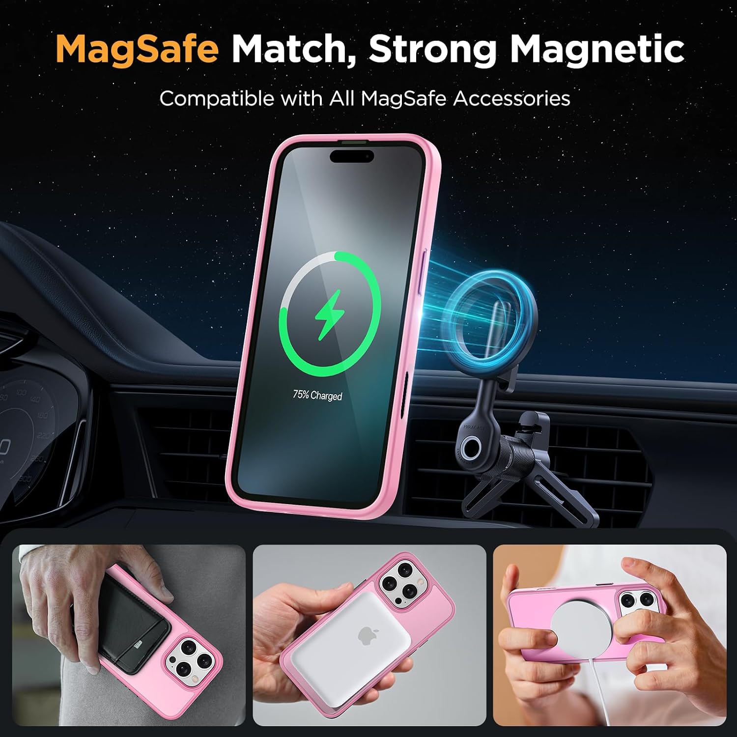 Miracase Magnetic Series for iPhone 16 Pro Case [Compatible with MagSafe] [with 2X Screen Protectors] Military-Grade Protection, Anti-Fingerprint, Slim Phone Case for 16 Pro 6.3 inch - Mes Pink