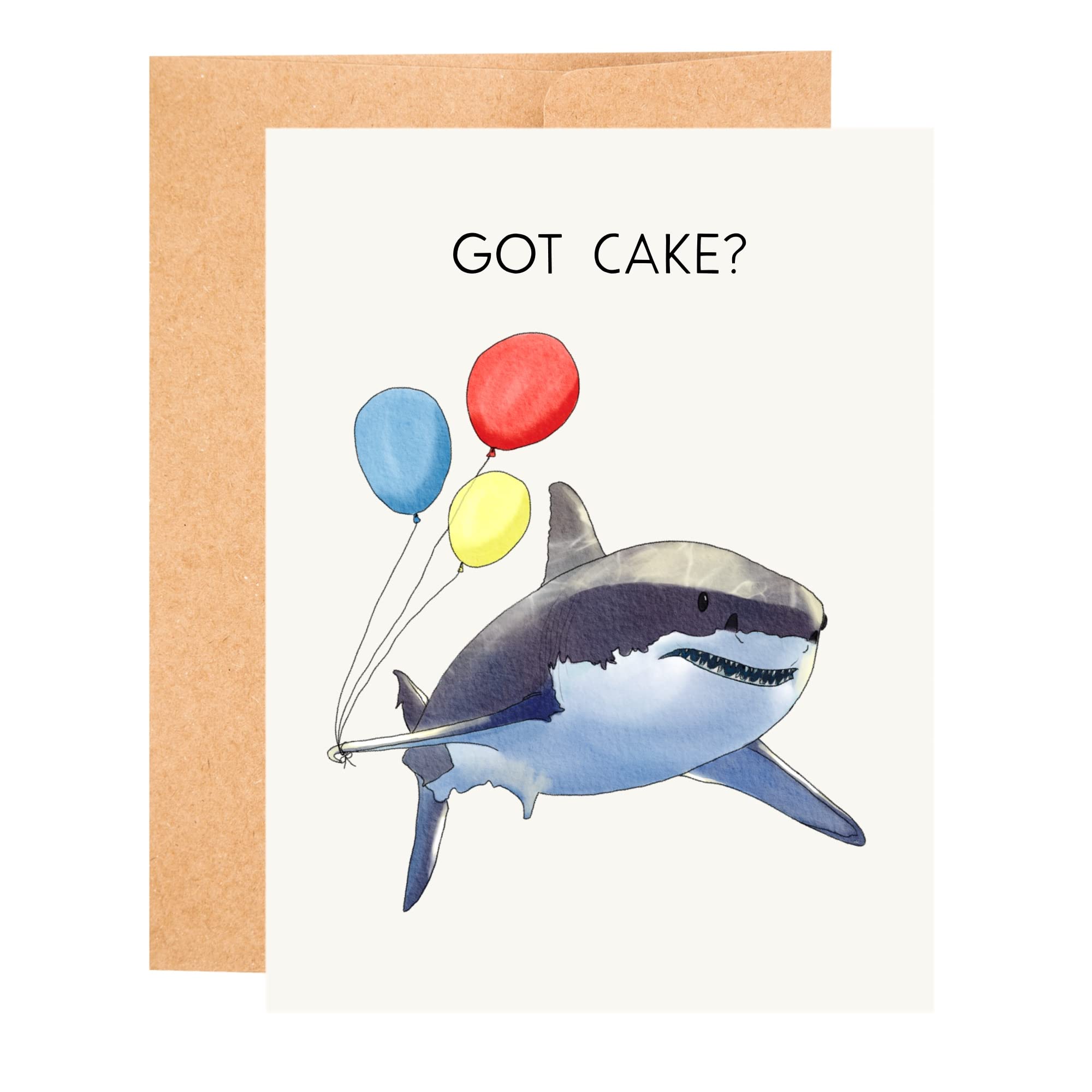 Funny Shark Birthday Card Watercolor Birthday Cards Funny Shark Card |  Desertcart Seychelles, image size:2000x2000
