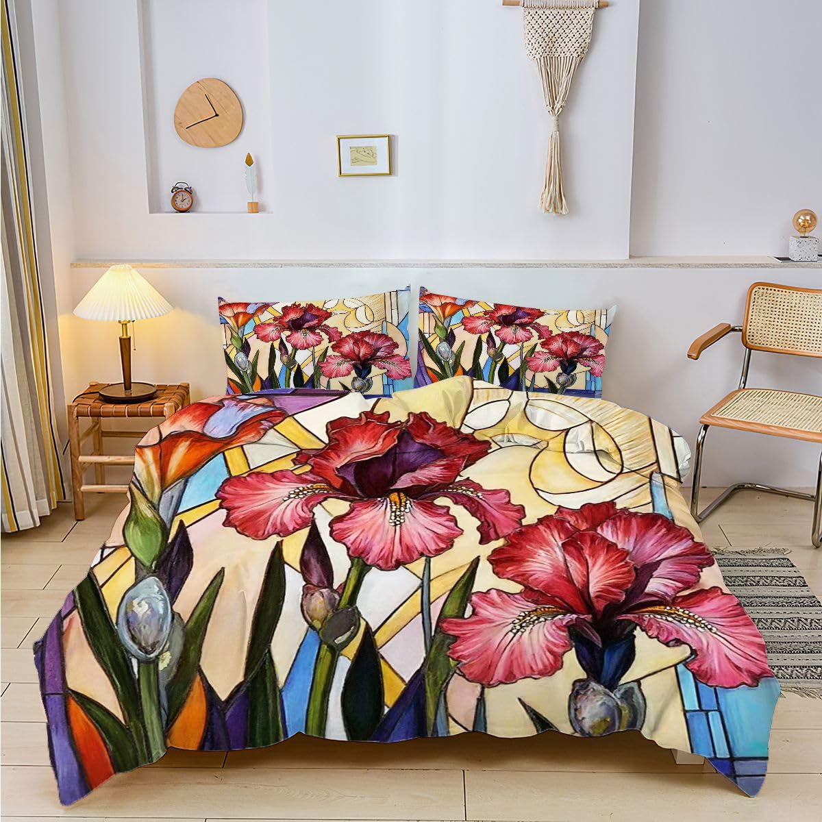 Funda Nordica 220 x 240 Flor 3D Colorida, Fundas de Edredón de Microfibra, Juego de Ropa de Cama con Cierre de Cremallera + 2 Fundas de Almohadas 50x75 cm_A15029