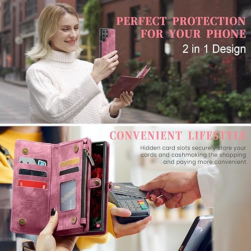 Miniatura 143 de SZHAIYU 2 in 1 Detachable for Samsung Galaxy S23 Ultra Wallet Case with Card Holder, Retro Premium Flip Leather Cover Magnetic Zipper Pocket Phone