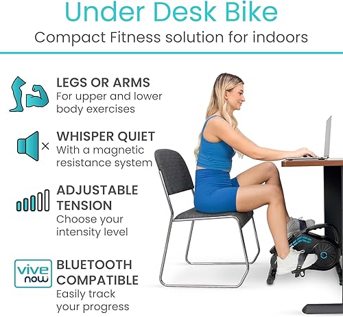 Miniatura 3 de Vive Bicicleta para debajo del escritorio, ejercitador de pedal magnético, bicicleta de ciclismo para interiores, estacionaria, pierna de brazo,
