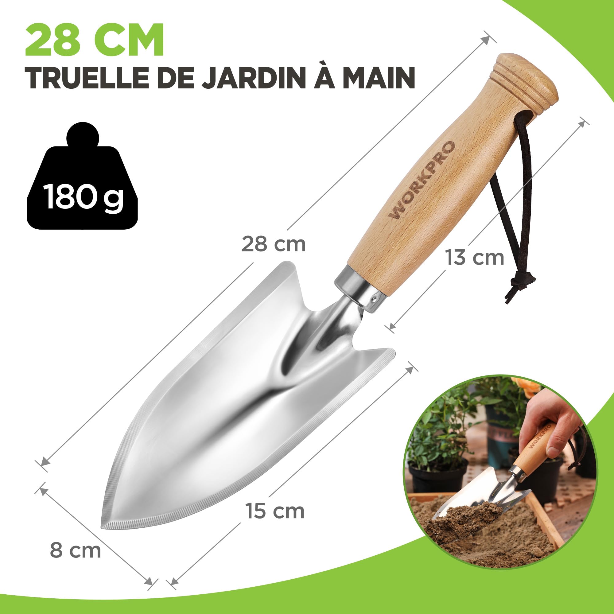 Image secondaire de Truelle de Jardin WORKPRO 28 cm en Acier Inox avec Manche en Bois