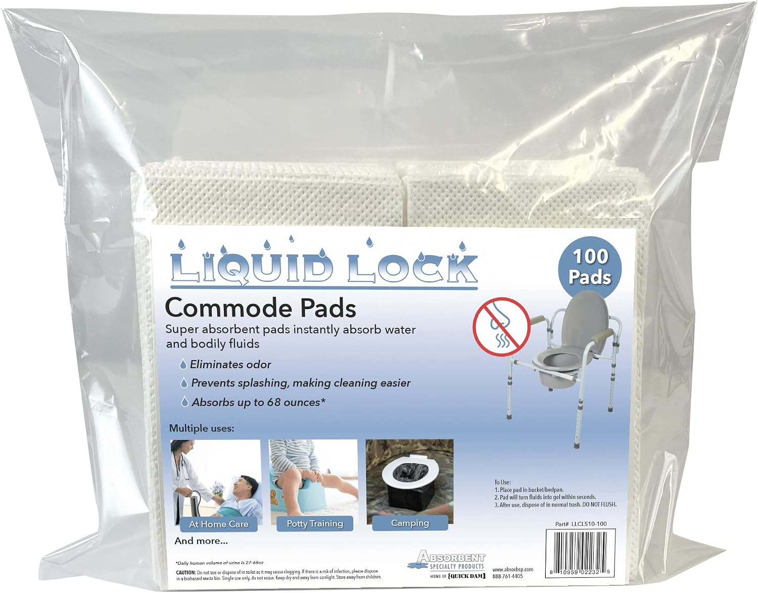 Super Absorbent Commode Pads for Bedside Commodes, Bedpans and Potty Training (Pack of 100)