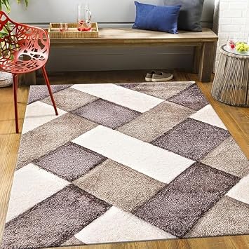 Multi Colored Shaggy Rugs Large Area Rugs for Living Room Bedroom Soft Thick Pile Modern Shimmer Shaggy Rugs Floor Mats Beige, 120 x 170 cm