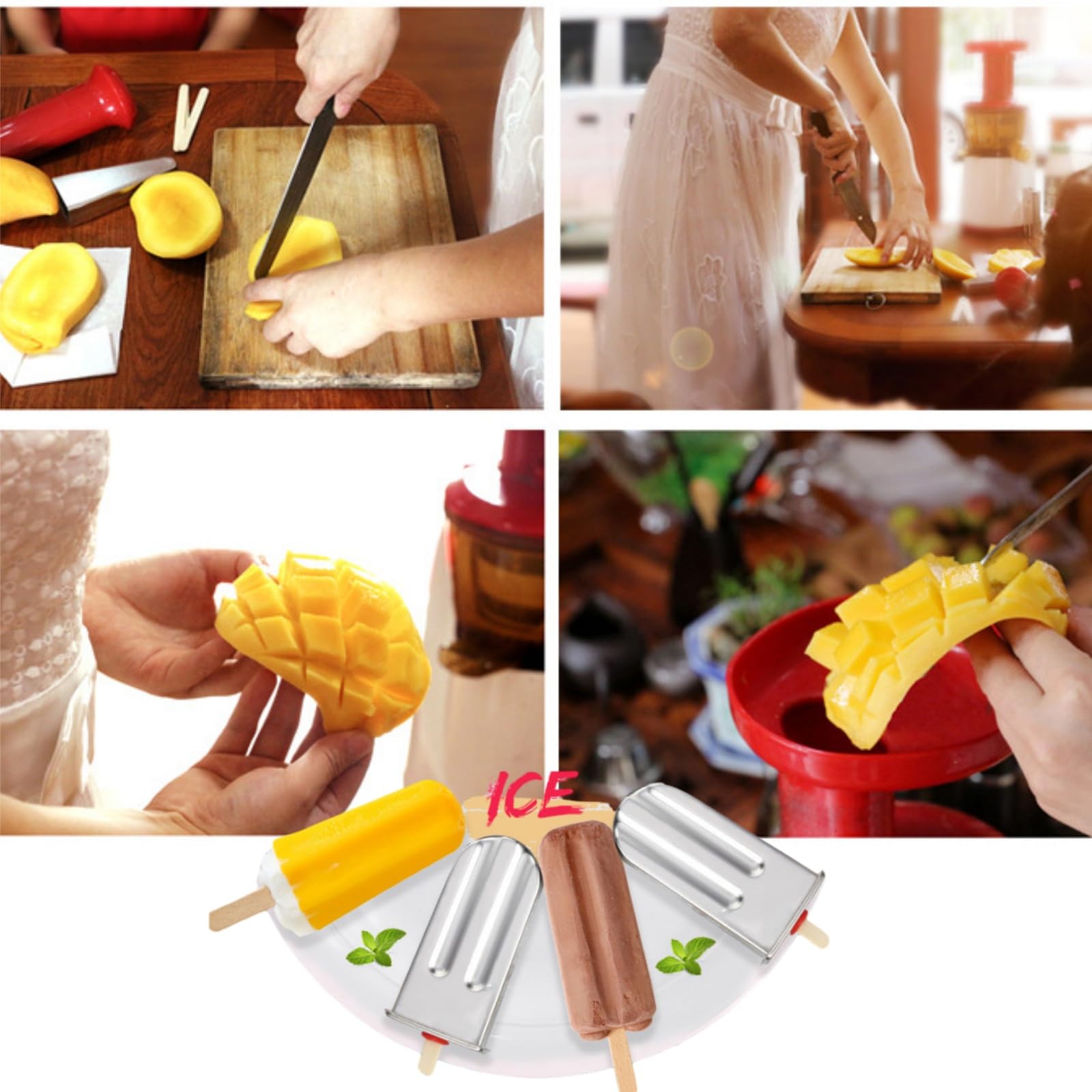 Moldes cuadrados de acero inoxidable para paletas con estante, juego para hacer paletas de hielo | Incluye 10 moldes, 100 palos de bambú, 20 bolsas de almacenamiento y cepillo de limpieza para paletas de helado caseras