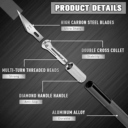 Miniatura 6 de DIYSELF Exacto - Juego de 2 cuchillos para manualidades, arte y cuero, cuchillo de precisión con 20 cuchillas #11 (negro)