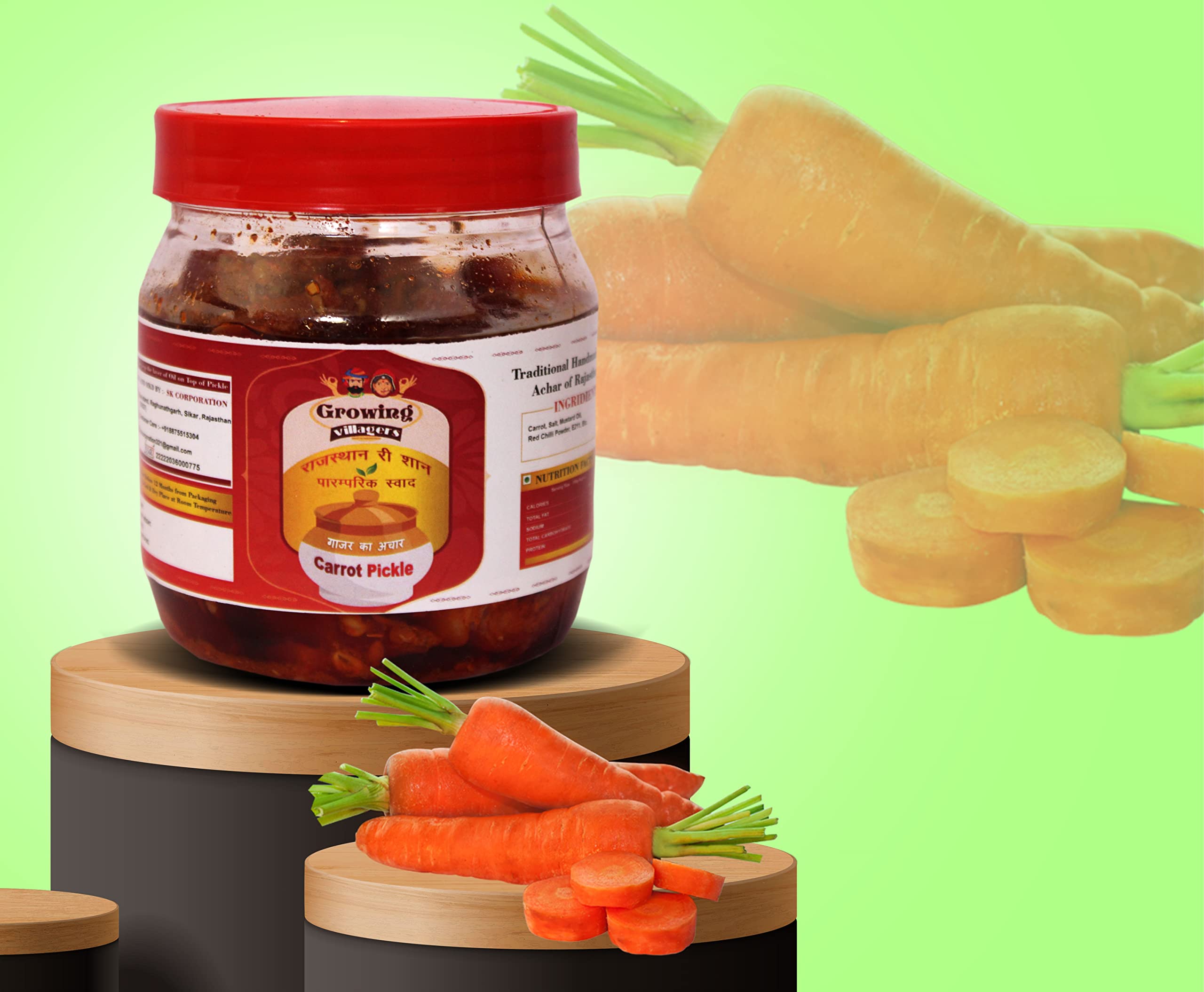 Growing Villagers Gajar Ka Achar Homemade Carrot Pickle | Fresh Gazar Achar Prepared In Small Batch | Premium Taste | Jar Of 500 Grams