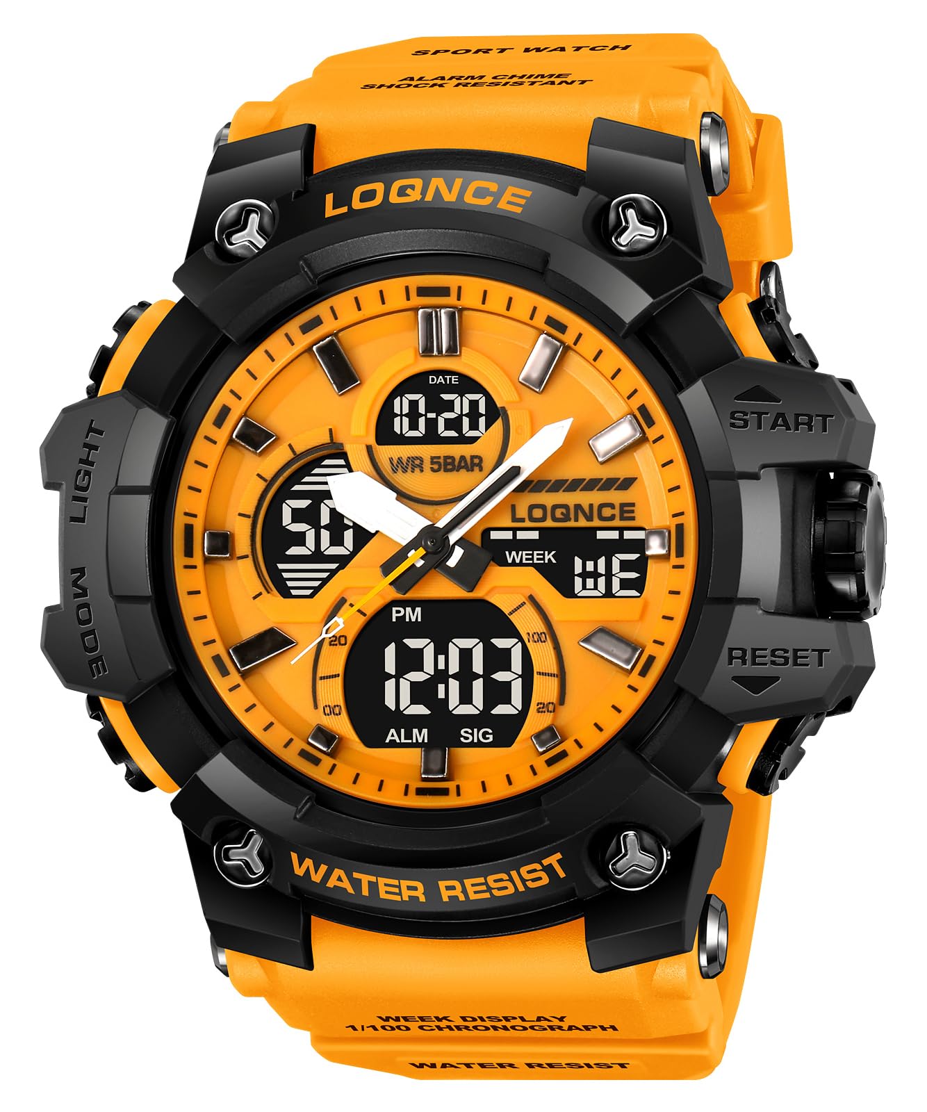 FANMIS Reloj deportivo analógico digital para hombre, color dorado transparente, resistente al agua hasta 50 m, con retroiluminación LED, cronómetro, alarma, reloj casual para hombre