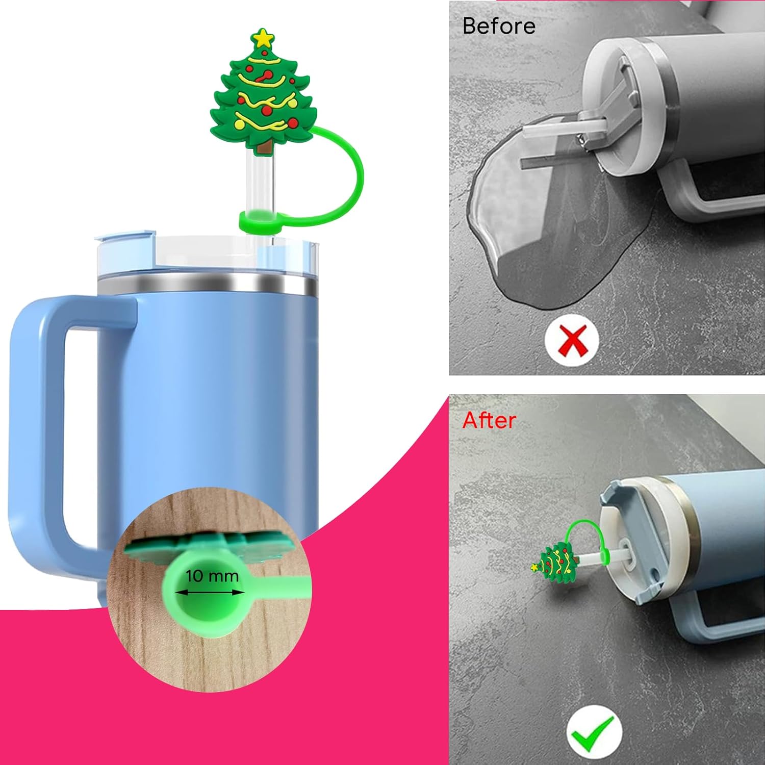 4+2 Christmas Straw Toppers for Stanley Cups & Xmas Handle Charms for Stanley Cup 30&40 Oz with Handles, 10mm Reusable Christmas Stanley Cup Straw Covers,Christmas stanley Cup Accessories - Image 5