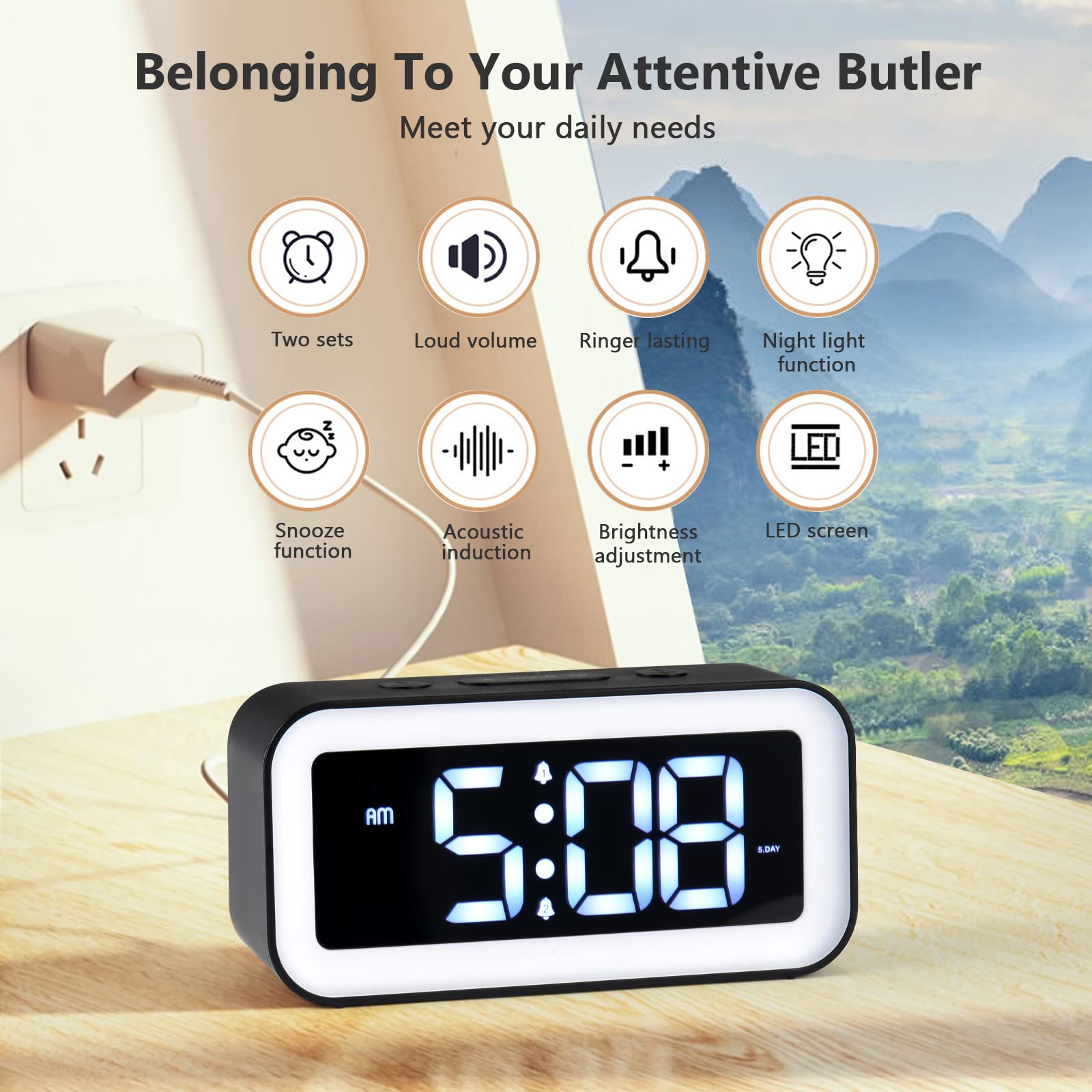 Digital alarm clock with Night Light for Bedrooms Super Loud Alarm Clock with Simple LED Display 8 RGB Night light & 7 RGB Digital - Image 4