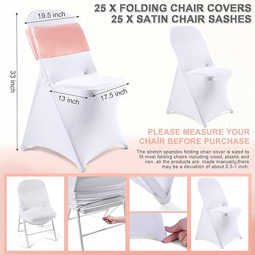 Miniatura 2 de Lounsweer 50 fundas para sillas plegables de elastano elástico y satén para silla, lazos para silla, fundas para silla, lazos con cinta, protector