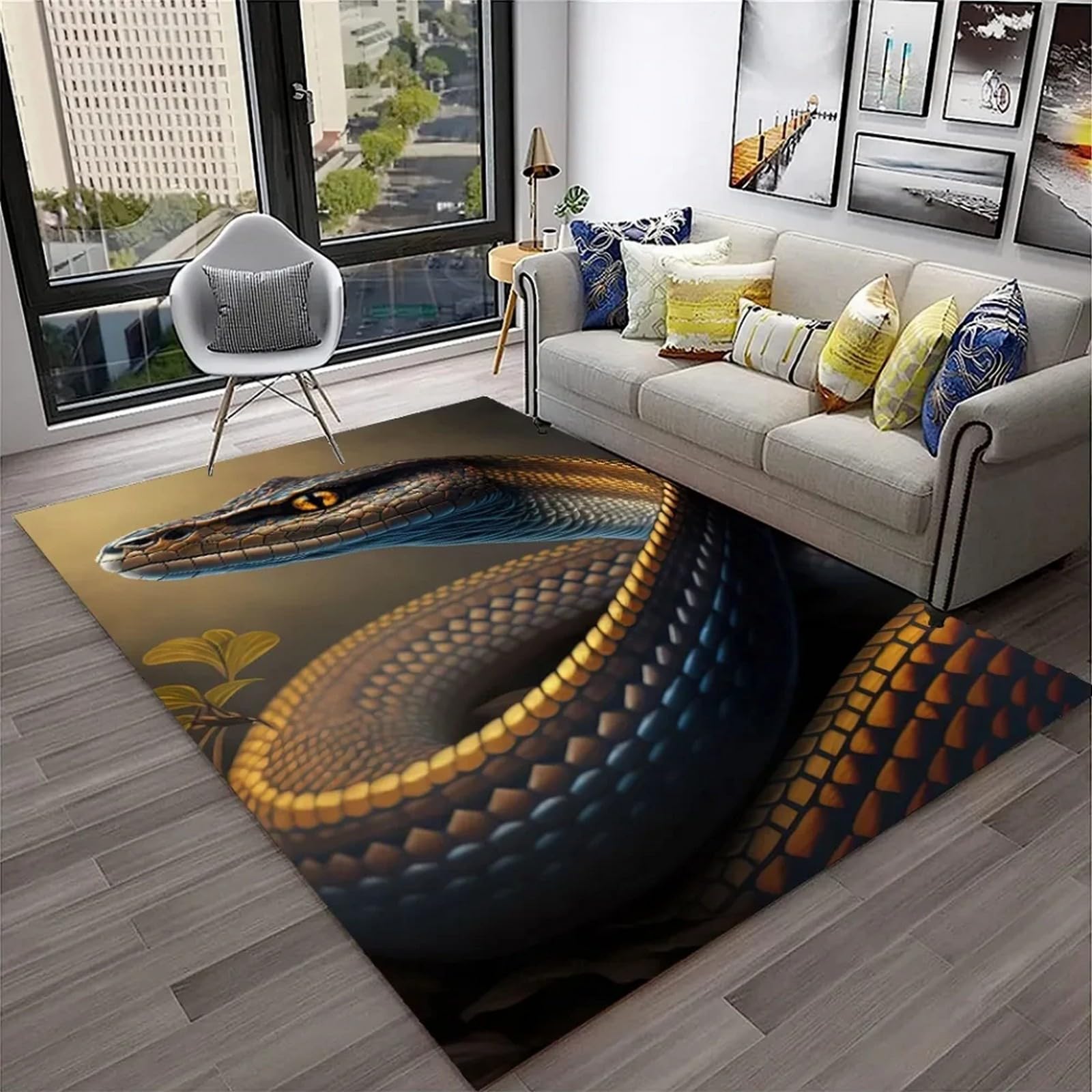 Tapis impression 3D serpent 160 x 200 cm en polyester facile à nettoyer
