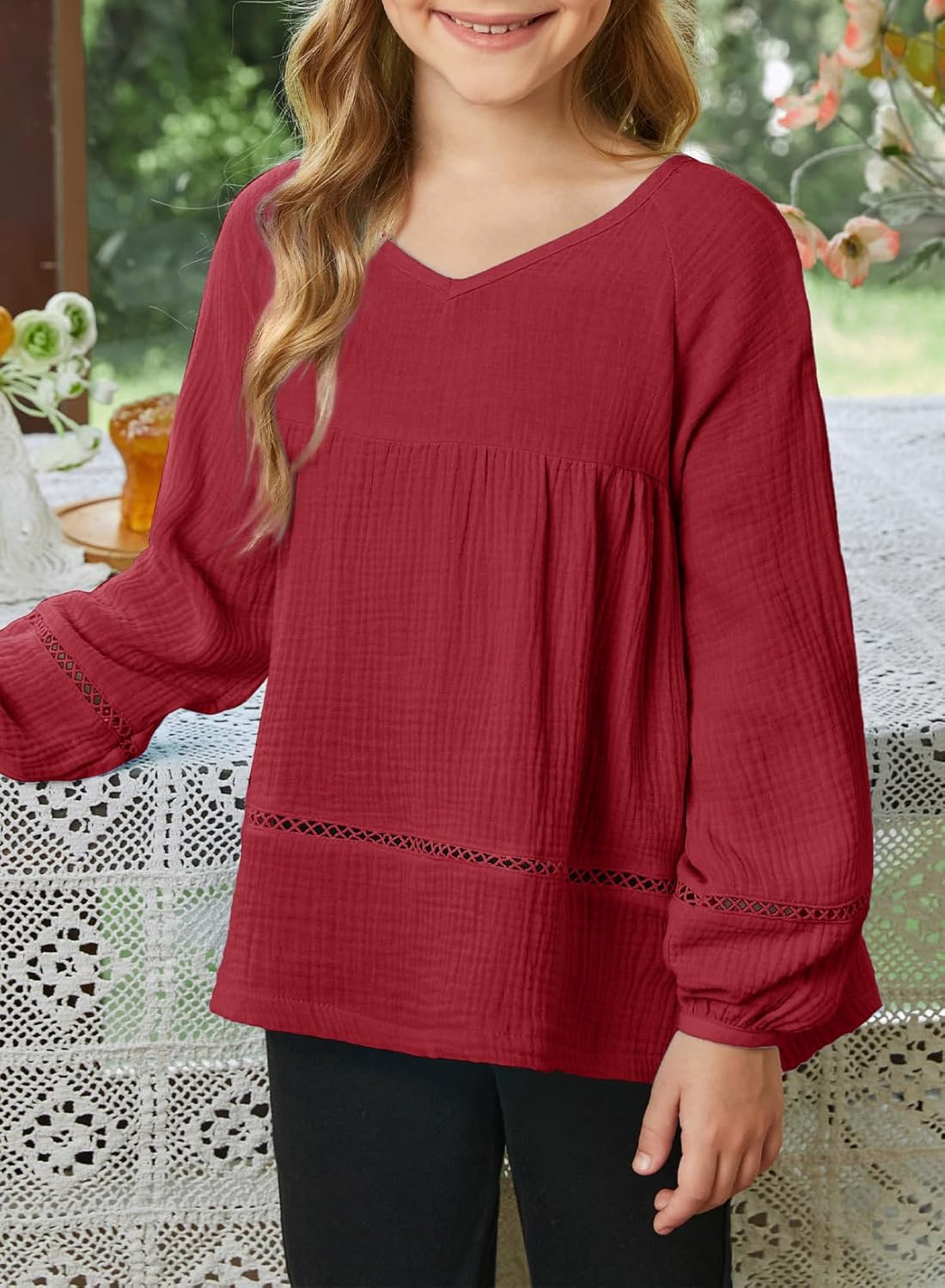 blibean Girls Elegant Boho Long Sleeve Blouse Size 4-13 Years Old - Image 2