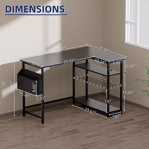 Miniatura 3 de Pamray Escritorio para Computadora en Forma de L de 40 Pulgadas con Estantes de Almacenamiento Laterales Reversibles, Escritorio de Esquina Pequeño