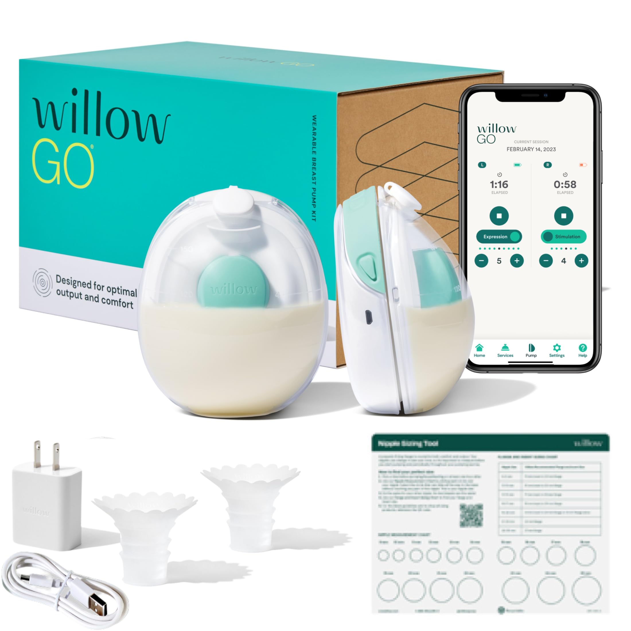 Willow Go - Hands Free Breast Pump - Wearable Breastfeeding Pump - Portable, Electric, Cordless, & 9 Levels of Hospital Grade Suction Strength - Postpartum Essentials - Double Breast Pump
