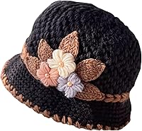 Kilsel French Women's Flowers Knitted Bucket Beanie Hat - Fleece-Lined Crochet Winter Woolen Hat for Ladies