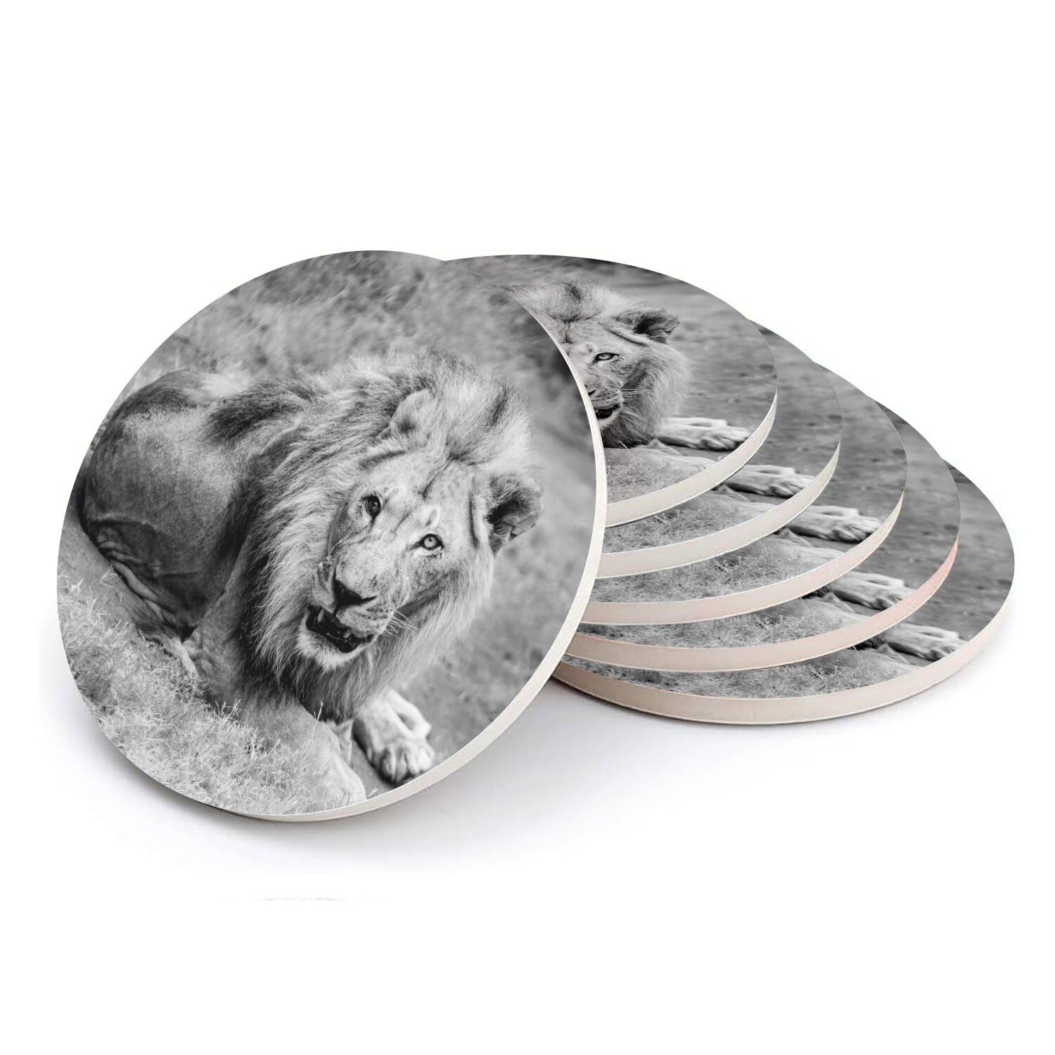 Sous verre ronds en céramique anti rayure et tache lion de la savane
