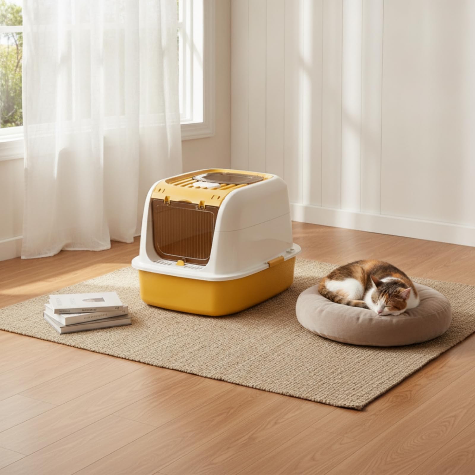 Arenero Cubierto Ventilado Caja con Tapa Gran Banja Sanitaria para Gatos, Interior, Marrón