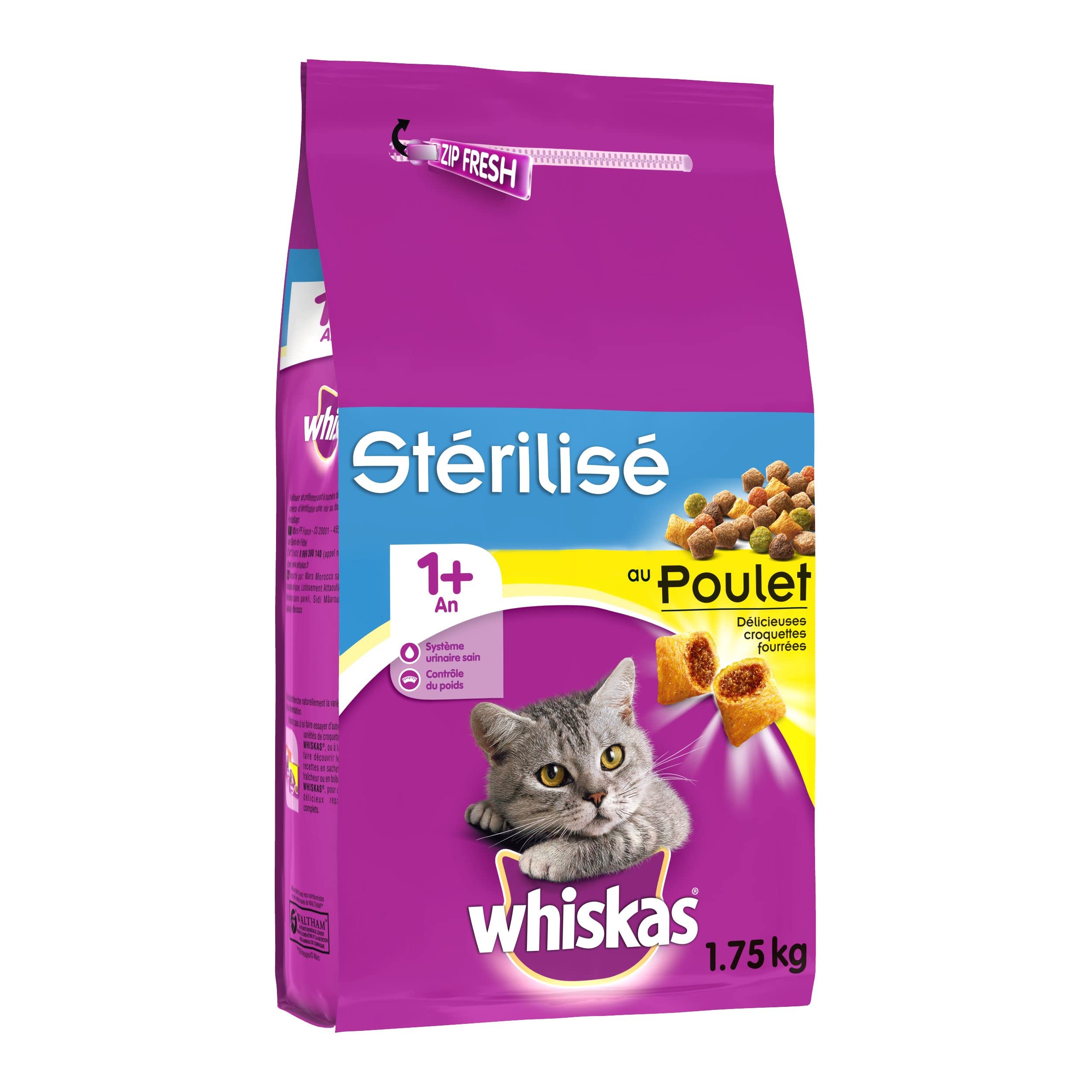 Whiskas Erwachsene 1+  Trockenfutter fr ausgewachsene Katzen sterilisiert   mit Huhn  6 Beutel  1,75 kg : Amazon.de: Haustier